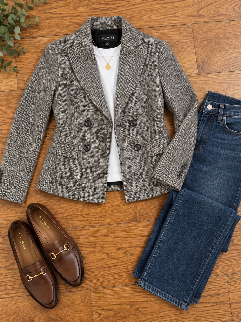 Talbots NWT Kate Fit Herringbone Wool Blend Double Breasted Blazer Sz 2